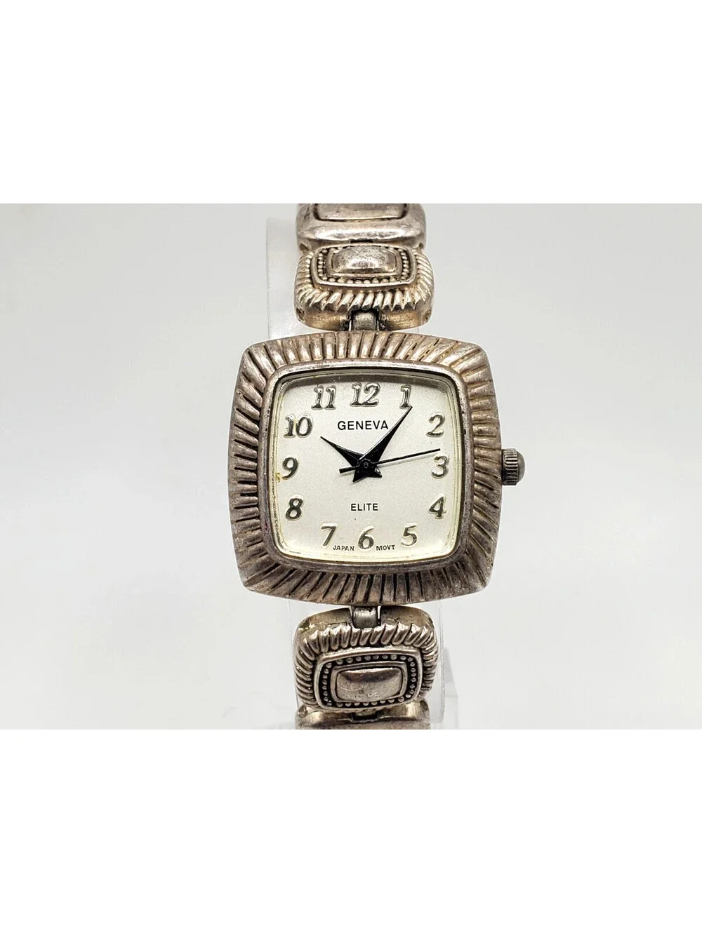 Geneva Elite Watch Women 26mm Square Silver Tone Square New Battery